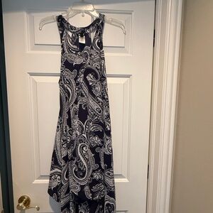 SLNY Navy and White Paisley Midi Dress